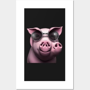 creature,photorealistic scary pig with pierced nose and sunglasses 8k Posters and Art